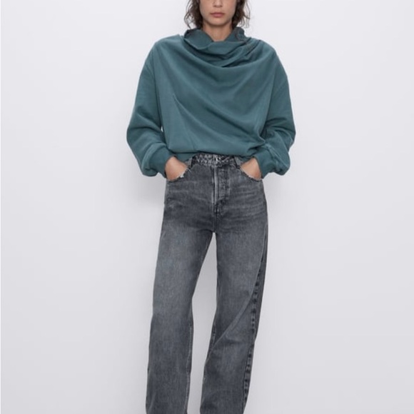 Zara Women’s Draped Neck Oversized Sweatshirt - Picture 1 of 7